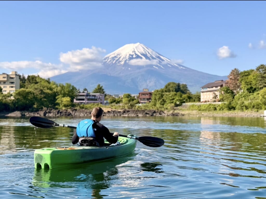 Guided kayak tour on Lake Kawaguchiko near Mount Fuji